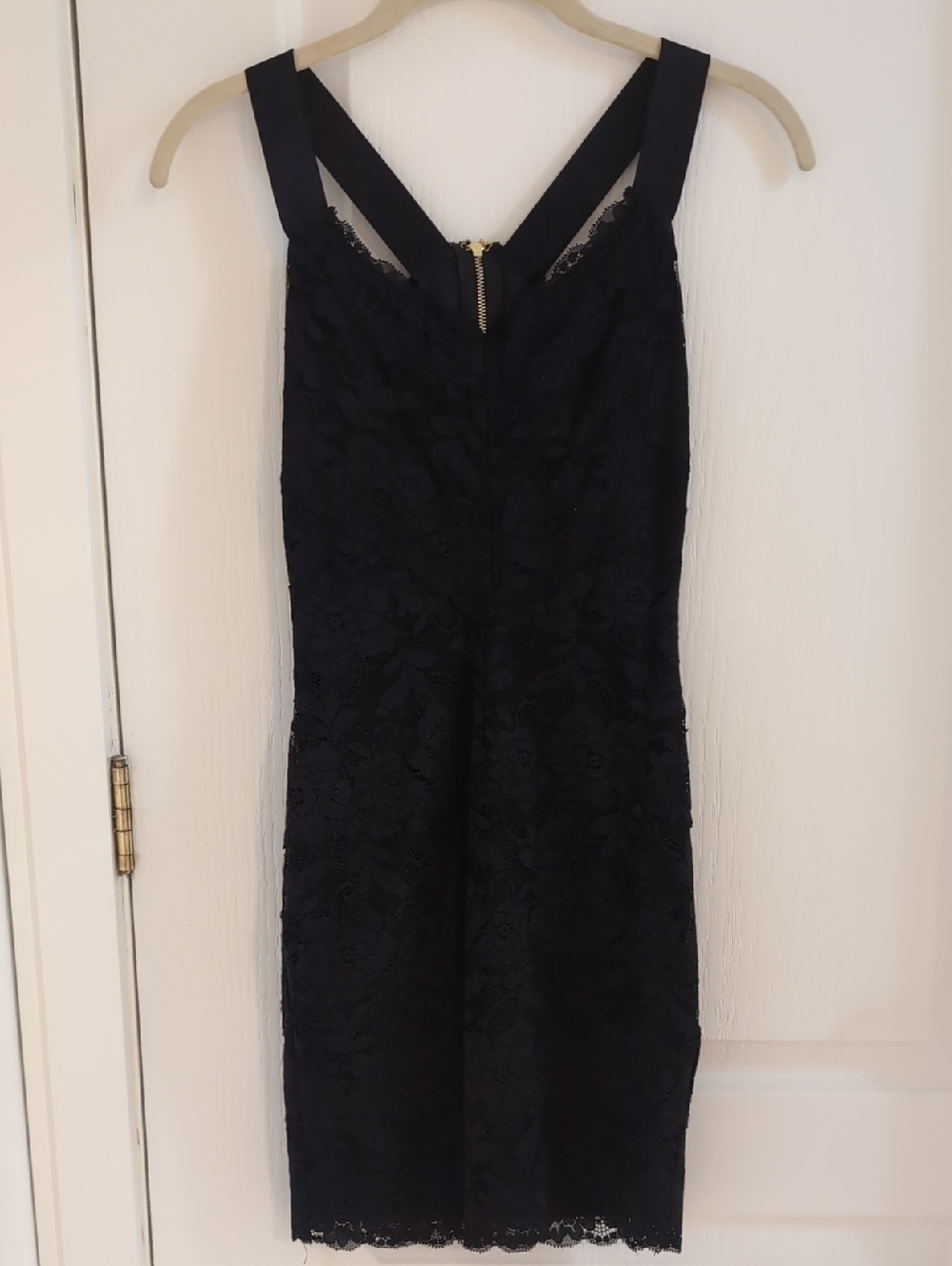 Guess Black Lace Midi Dress with Gold Zip